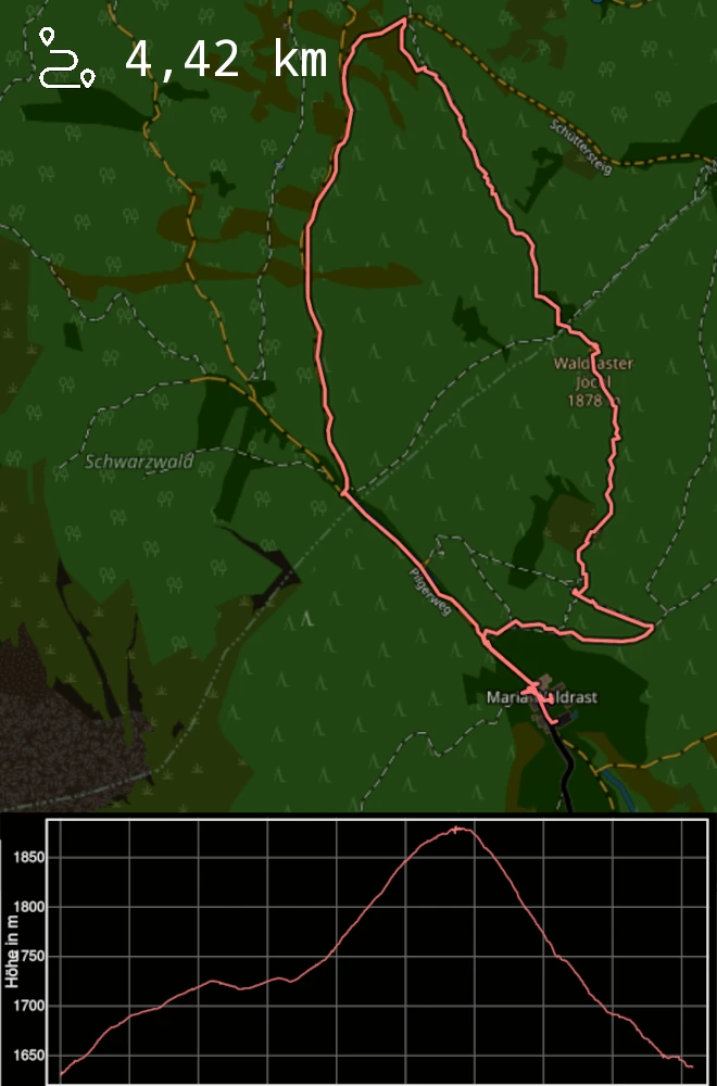 Wanderung am Montag zur Steiner Alm. Distanz: 4,42 km.